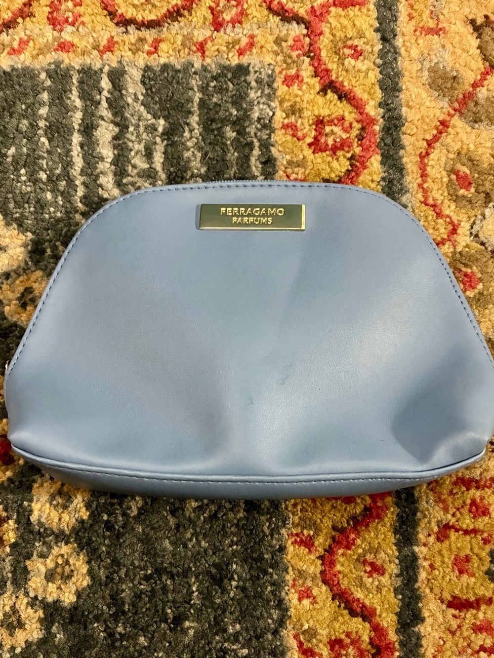 Ferragamo Parfums Powder Blue Leather Cosmetic Pouch with Gold Plaque